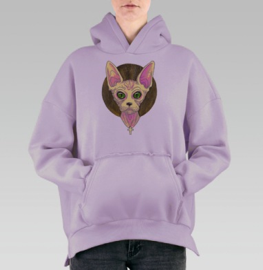 Икона с кошкой сфинкс в золотом нимбе, Hoodie Oversize Fiolet, утепленная