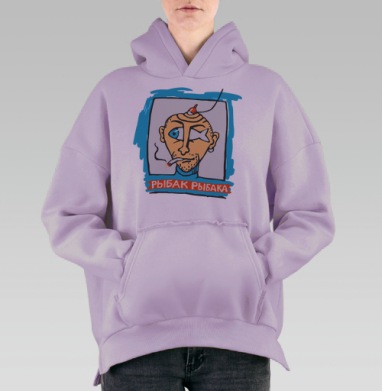 Сюрреалистический портрет рыбака с рыбкой вместо глаза РЫБАК РЫБАКА, Hoodie Oversize Fiolet, утепленная