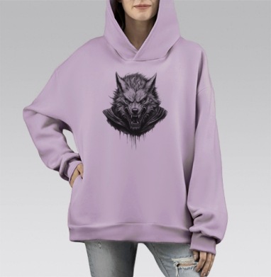 Тёмный оборотень, Hoodie Mono Fiolet, оверсайз, утепленная
