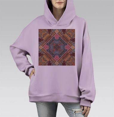 Калейдоскопический этнический узор симметрии, Hoodie Mono Fiolet, оверсайз, утепленная
