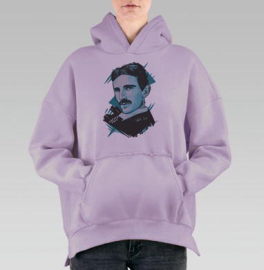 Портрет Николы Теслы в стиле поп-арт с бирюзовым акцентом, Hoodie Oversize Fiolet, утепленная