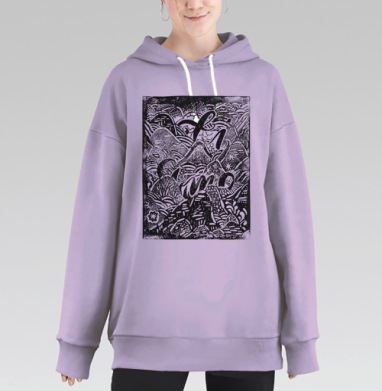 Динамичный калейдоскоп «PRIMO» в монохроме, Hoodie Long Oversize Fiolet