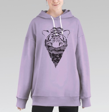 Графичный тигр в бандане – стиль и дикая сила, Hoodie Long Oversize Fiolet