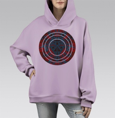 Симметричная фрактальная композиция в красных тонах, Hoodie Mono Fiolet, оверсайз, утепленная