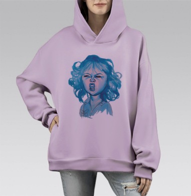 Эмоциональный портрет девочки с гримасой, Hoodie Mono Fiolet, оверсайз, утепленная