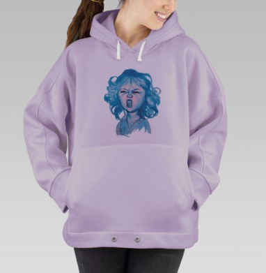 Эмоциональный портрет девочки с гримасой, Hoodie Oversize Fiolet