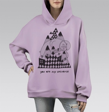 Ты моя вселенная, Hoodie Mono Fiolet, оверсайз, утепленная