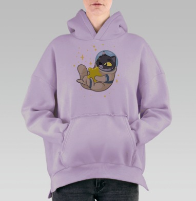 Кот-космонавт с желтой звездой в космосе, Hoodie Oversize Fiolet, утепленная