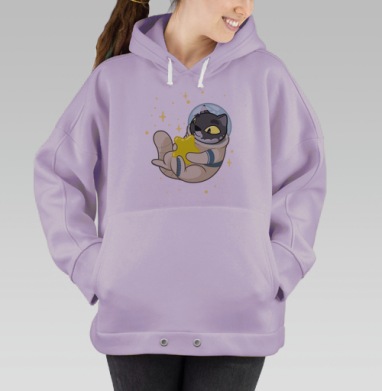 Кот-космонавт с желтой звездой в космосе, Hoodie Oversize Fiolet