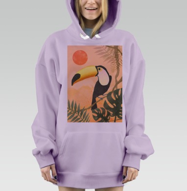 Тукан на ветке в тропическом пейзаже, Hoodie Mjhigh Dig Mel, Fiolet, утепленная