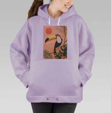 Тукан на ветке в тропическом пейзаже, Hoodie Oversize Fiolet
