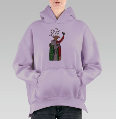 Дружба оленя и тюленя в праздничном селфи, Hoodie Oversize Fiolet, утепленная