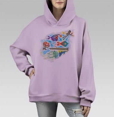Удивительные сны бесшабашного аквалангиста, Hoodie Mono Fiolet, оверсайз, утепленная