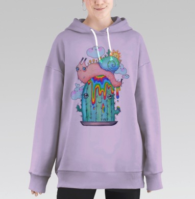 Радужный кактус с улыбающейся улиткой, Hoodie Long Oversize Fiolet
