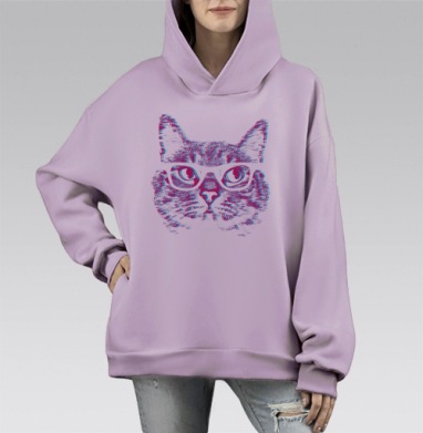 Стильный кот в очках: яркий поп-арт портрет, Hoodie Mono Fiolet, оверсайз, утепленная
