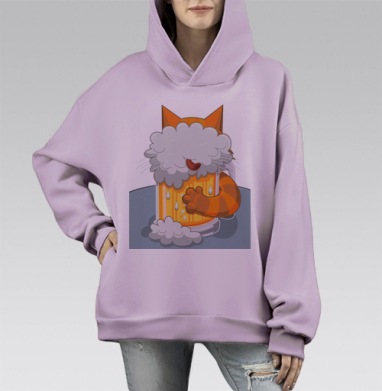 Весёлый рыжий кот с пивной пеной – стильный стикер-арт, Hoodie Mono Fiolet, оверсайз, утепленная