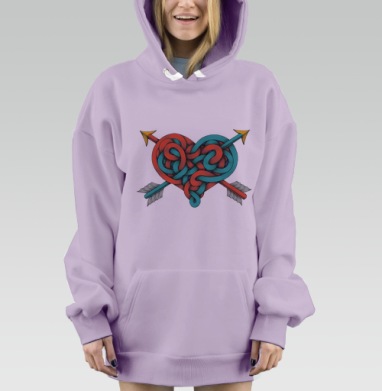 Кельтское сердце с переплетёнными стрелами любви, Hoodie Mjhigh Dig Mel, Fiolet, утепленная