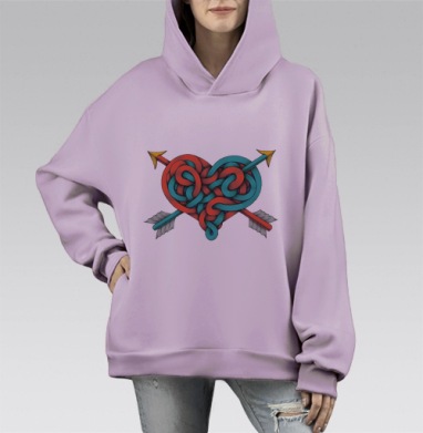 Кельтское сердце с переплетёнными стрелами любви, Hoodie Mono Fiolet, оверсайз, утепленная