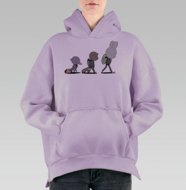 Три друга в путешествии: птица, бобр и кролик, Hoodie Oversize Fiolet, утепленная