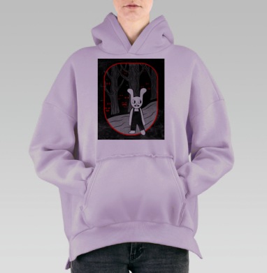 Зловещий кролик в мрачном лесу, Hoodie Oversize Fiolet, утепленная