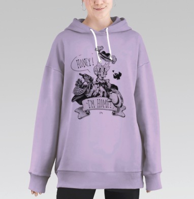 Черно-белый скелет с короной и рыбой — юмористичный арт, Hoodie Long Oversize Fiolet