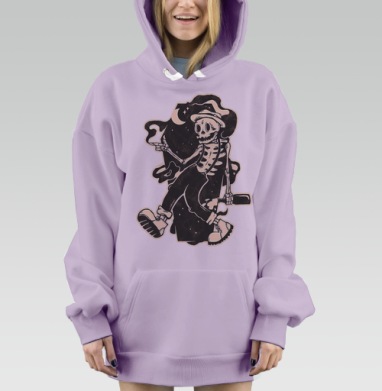 Скелет в шляпе с космическим дымом и месяцем, Hoodie Mjhigh Dig Mel, Fiolet, утепленная