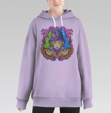 Яркая ведьма с магическими черепами в дыму, Hoodie Long Oversize Fiolet