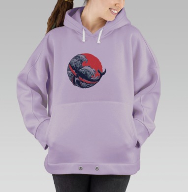 Гигантский кит в море коралловых волн, Hoodie Oversize Fiolet