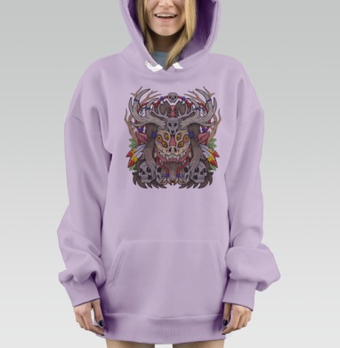 Мифический тотем с оленими рогами и черепами, Hoodie Mjhigh Dig Mel, Fiolet, утепленная