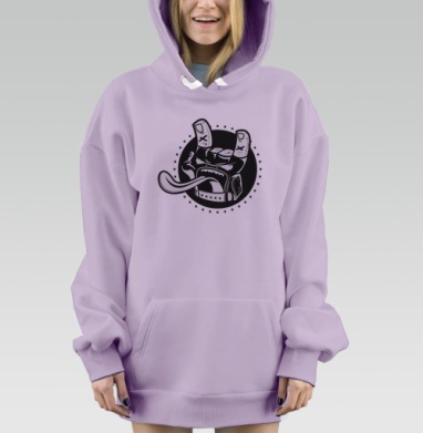 Веселая музыкальная черно белая бунтарская символика жест коза язык, Hoodie Mjhigh Dig Mel, Fiolet, утепленная