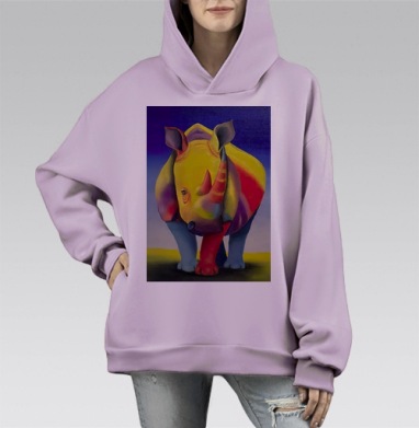 Яркий носорог в стиле экспрессионизма и поп-арт, Hoodie Mono Fiolet, оверсайз, утепленная