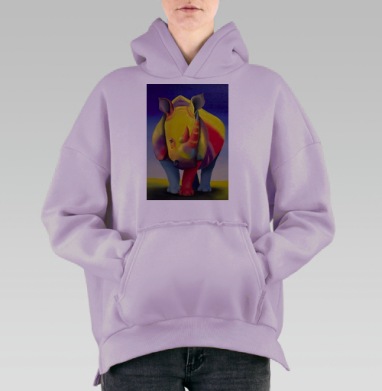 Яркий носорог в стиле экспрессионизма и поп-арт, Hoodie Oversize Fiolet, утепленная