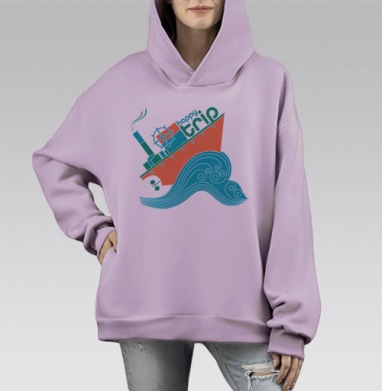 Веселый пароход счастливого пути happy trip, Hoodie Mono Fiolet, оверсайз, утепленная