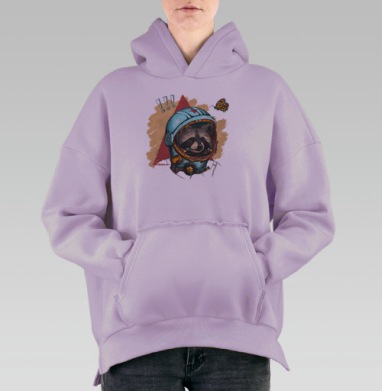 Енот-космонавт с бабочкой: милый контраст в иллюстрации, Hoodie Oversize Fiolet, утепленная
