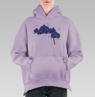 Ветка синей орхидеи с красным центром и зелеными стеблями, Hoodie Oversize Fiolet, утепленная