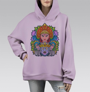 Властная женщина с коронованным демоном битва русских сказок, Hoodie Mono Fiolet, оверсайз, утепленная