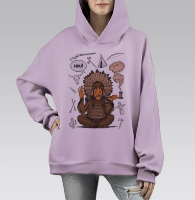Вождь индейцев, Hoodie Mono Fiolet, оверсайз, утепленная