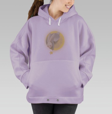 Волшебная ночная сказка золотая звездочка спящий белый кролик, Hoodie Oversize Fiolet