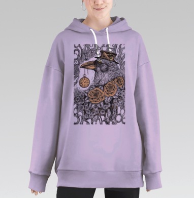 Экстравагантный ворон с карманными часами и розами, Hoodie Long Oversize Fiolet