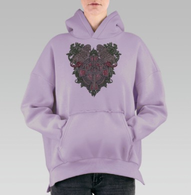 Геральдический герб с кельтским крестом и орлами, Hoodie Oversize Fiolet, утепленная