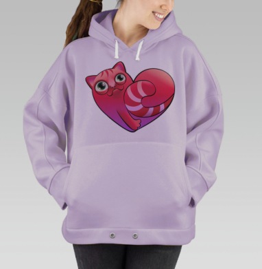 Яркий кот-сердце в стиле поп-арт, Hoodie Oversize Fiolet