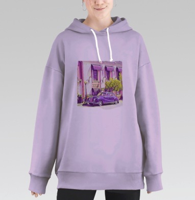 Ностальгия Времени: Фиолетовый Ретро Автомобиль, Hoodie Long Oversize Fiolet