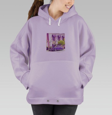 Ностальгия Времени: Фиолетовый Ретро Автомобиль, Hoodie Oversize Fiolet
