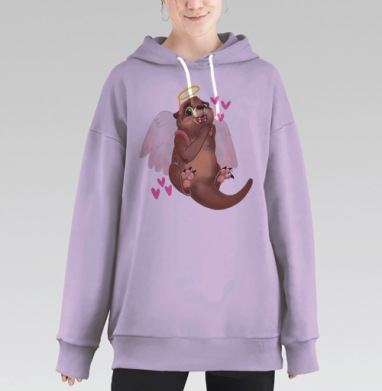 Выдрёнок ангел с крыльями и сердечками, Hoodie Long Oversize Fiolet