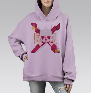 Киберпанк эмблема Череп и Кости с последним смехом, Hoodie Mono Fiolet, оверсайз, утепленная