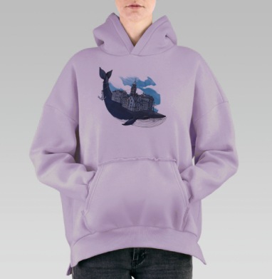 Whale city, Hoodie Oversize Fiolet, утепленная