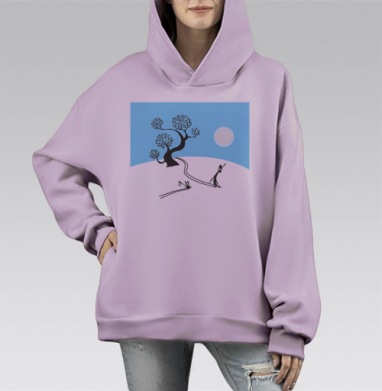 Winter ninja and little rabbit, Hoodie Mono Fiolet, оверсайз, утепленная