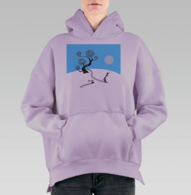 Winter ninja and little rabbit, Hoodie Oversize Fiolet, утепленная