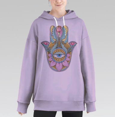 Хамса в цветах, Hoodie Long Oversize Fiolet