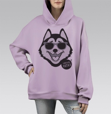 Веселый хаски в солнцезащитных очках - стиль и позитив, Hoodie Mono Fiolet, оверсайз, утепленная